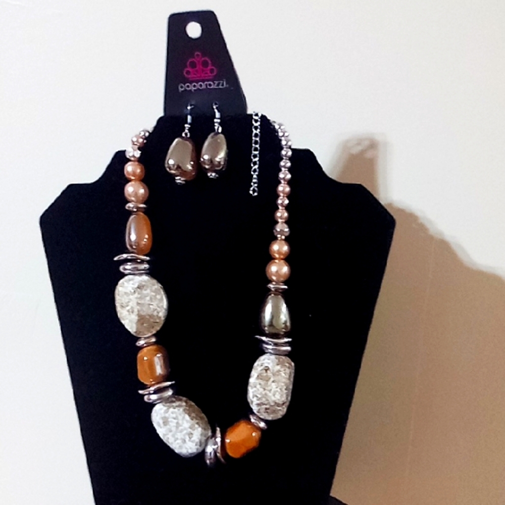 Paparazzi Brown and Silver Necklace Set